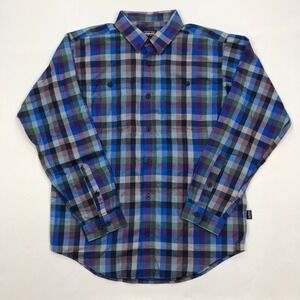 Patagonia Mens M Organic Pima Cotton Shirt Blue Purple Plaid 53837 Long Sleeve
